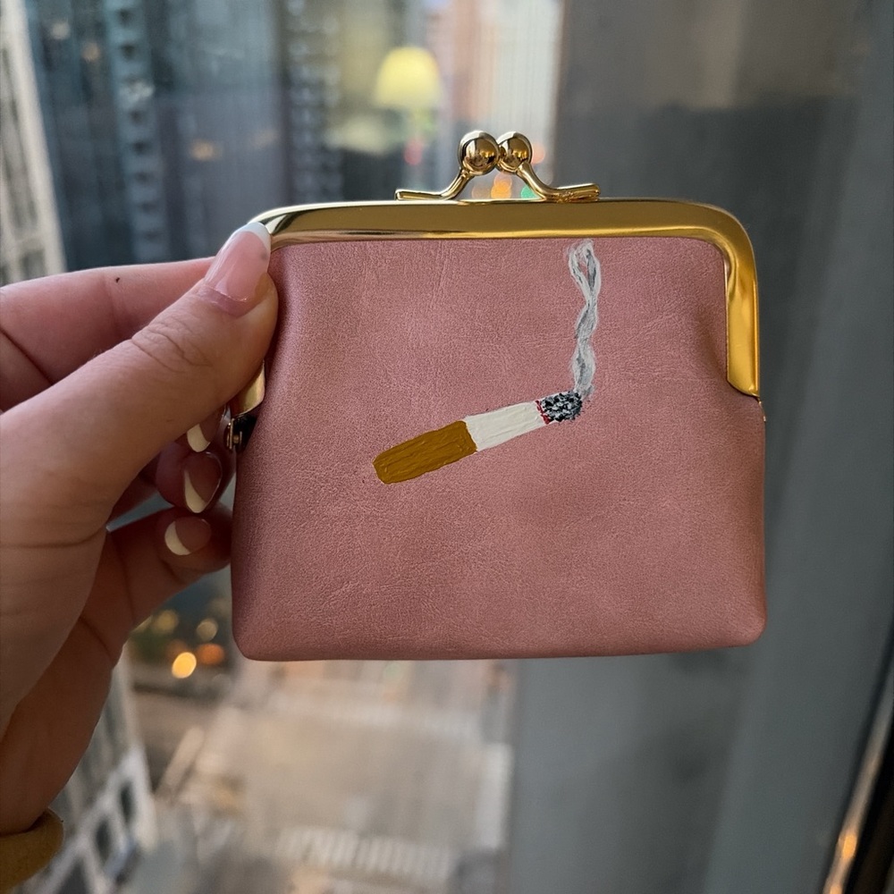 Pink cigarette hand painted coin purse